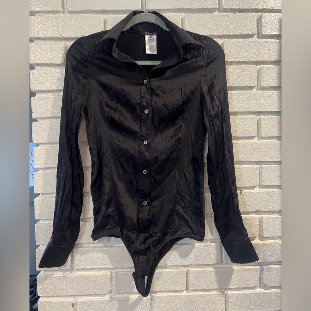 Patrizia Pepe Black Fitted Long Sleeve Silk Bodysuit size eu 42